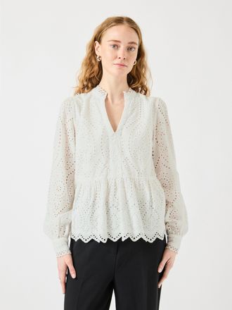 Y.A.S Spitzenbluse Y.A.S YASHOLI LS TOP S. NOOS, Damen, Gr. XL, star wei&szlig;, Jersey, Obermaterial: 100% Baumwolle, unifarben, regular fit normal, V-Ausschnitt