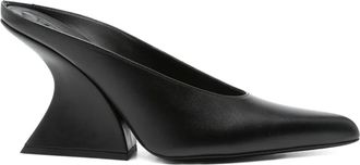 MUGLER 100 mm muiltjes met puntige neus en bewerkte hak - Zwart