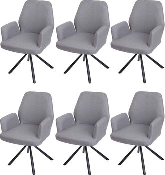 Hhg Nunca Usado] Lote De 6 Silla De Comedor Hhg 938, Silla De Cocina Sill&oacute;n Silla, Giratoria Auto Posici&oacute;n Tela/textil Acero, Gris Claro