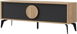 Calicosy Mueble de TV 2 puertas - L140 cm - Efecto Roble y Gris