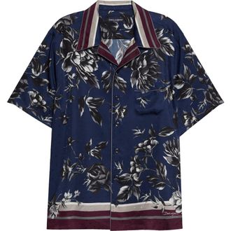 Dolce & Gabbana Peony Print Silk Twill Hawaii Shirt in Peonie F.blue at Nordstrom, Size 39