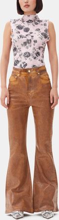 Ganni Brown Foil Flared Jeans - Size 24 Organic Cotton