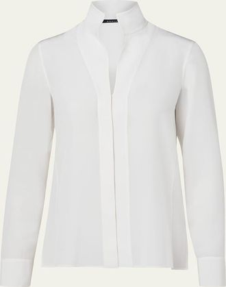 Akris Split-Neck Silk Button-Front Blouse