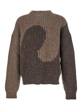 ERL Brown Knit Crewneck Sweater With Bicolor Motif In Wool Blend Man