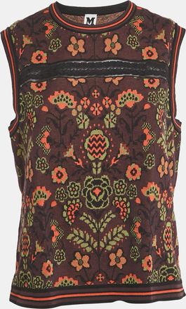 M Missoni Burgundy Floral Pattern Knit Sleeveless Top