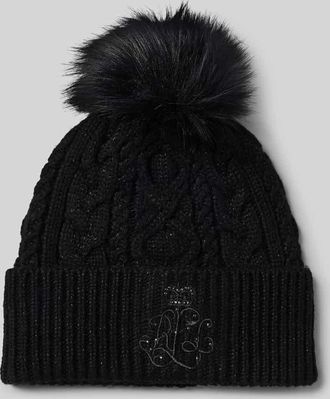 Lauren Ralph Lauren Strickmütze mit Bommel und Label-Stitching in Black, Größe 1
