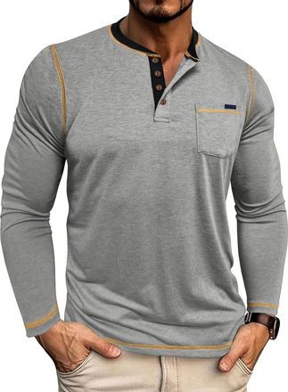 Generic Tshirts Men UK, Casual Grandad Collar Henley T Shirt Casual Buttons Tee Collarless Polo T-Shirts Tops Plaid Shirts Mens Clothes Linen Shirts White Hig