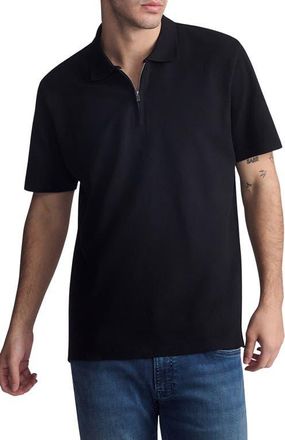Mavi Quarter Zip Cotton Polo in Black at Nordstrom, Size Medium