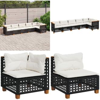 vidaXL Set Divano da Giardino 6 pz con Cuscini Nero in Polyrattan - Sedute da esterno - Cuscini per seduta