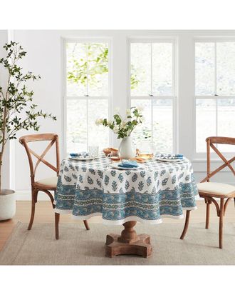 Elrene Tropez Block Print Stain & Water-Resistant Indoor/Outdoor Tablecloth - Round