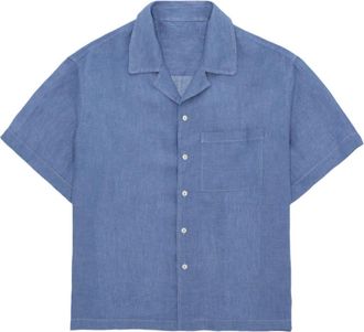 Fortela Bowling Linen Short Sleeve Shirt in Indaco at Nordstrom, Size Xx-Large Eu