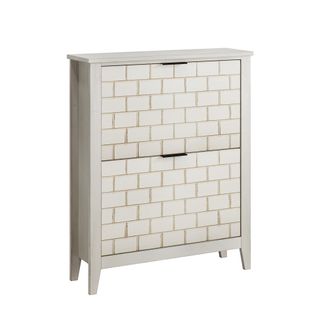 STILVORA Zapatero Con 2 Cajones Abatibles, 4 Compartimentos, Espacio Abierto Y Sistema Antivuelco, Para Entrada, Mdf, Blanco Retro