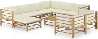 vidaXL Set De Muebles De Jard&iacute;n 10 Piezas Bamb&uacute; Y Cojines Blanco Crema Vidaxl