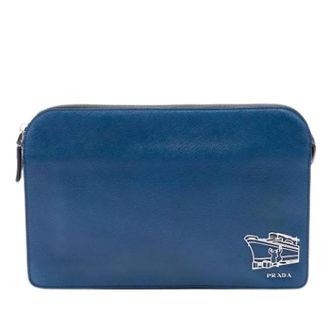 Prada Pre-owned Vintage Clutch - Heren - Pre-owned - Blauw - Maat: ONE Size Leer