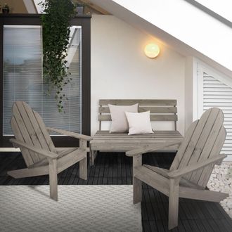 ML Design Ecd Germany Banco De Jard&iacute;n De 3 Plazas Con 2 Sillas De Jard&iacute;n Adirondack - Gris - Madera Maciza - Banco Con Respaldo - Banco De Parque 120x76,5x70cm 