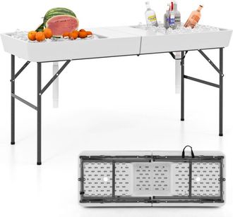 Costway 150CM Folding Ice Cooler Table Outdoor Chilling Table w/ Sinks White