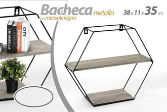 Trade Shop Trade Shop - Vitrina Mural Hexagonal Metal 2 Estantes Madera 38x11x35cm 751998