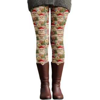 Generic Christmas Leggings for Women UK Xmas Hats Cats Print Tight Yoga Pants High Waist Tummy Control Casual Leggings Non See Through Stretch Trousers Holida