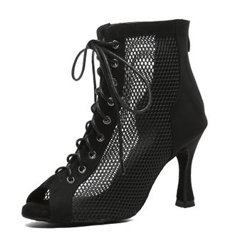 Miyoopark Dance Practice Shoes for Women Mesh Ballroom Sandals Party Prom Ankle Booties L573 Black 9cm Heel UK 5