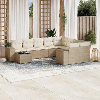 vidaXL Juego De Sof&aacute;s Jard&iacute;n Con Cojines Beige 10 Pzas Rat&aacute;n Sint&eacute;tico Vidaxl