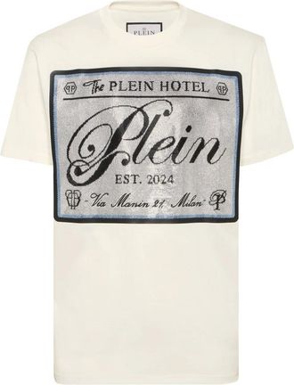 Philipp Plein Ronde Hals T-Shirt Patch Stenen - Heren - T-shirts - Beige - XL - Katoen - Tops