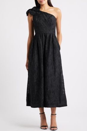 Lilly Pulitzer Lynsi Rosette One Shoulder Midi Dress in Noir Sunset Bloom at Nordstrom, Size 12