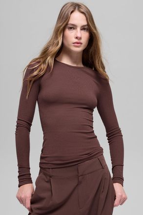Alo | Ribbed Modal Long Sleeve Top in Brownstone, Size: Small