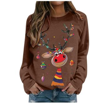 Generic Christmas Sweatshirt For Women Ladies Christmas Jumpers Cute Reindeer Print Sweatshirt Loose Funny Xmas Jumpers Long Sleeve Crewneck Shirt Ladies Fash