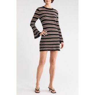 Diane Von F&uuml;rstenberg Ema Extrafine Merino Wool Long Sleeve Sweater Dress in Black/Coffee Grind/Multi at Nordstrom Rack, Size X-Large