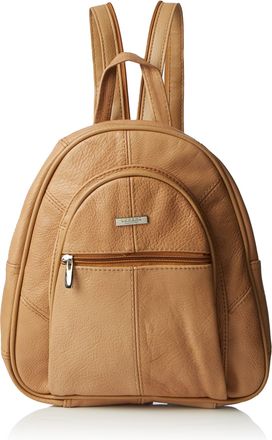 Lorenz Ladies Genuine Real Leather Backpack Shoulder Handbag (TAN)