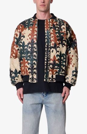 mnml Fleur de Lis Faux Leather Bomber Jacket in Beige Multi at Nordstrom, Size X-Large