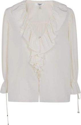 Chlo&eacute; V-hals Klassiek Shirt - Dames - Blouses - Wit - 2XS - Overhemden