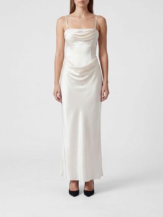 Rotate Abito lungo bustier in raso con vita drappeggiata e scollo quadrato