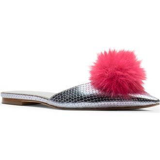 Frances Valentine Pauline Pom Pointed Toe Mule in Light Blue W/Red at Nordstrom, Size 7.5