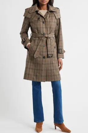 London Fog Heritage Trench Raincoat with Removable Hood in Plaid at Nordstrom Rack, Size X-Small