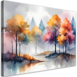 Feeby Cuadro En Lienzo &Aacute;rboles Coloridos Paisaje En Tonos Pastel 100x70