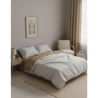 OEM Juego De Cama King Size - 1 Funda N&oacute;rdica 240 X 220 Cm + 2 Fundas De Almohada 60 X 60 Cm - 100% Algod&oacute;n Reforzado - Beige