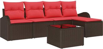 vidaXL Juego De Sof&aacute; 6 Uds. Marr&oacute;n Y Rojo Rat&aacute;n Sint&eacute;tico Vidaxl