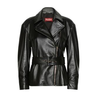 Max Mara Jassen, Dames, Zwart, 2Xs, Leer, Giusto Jacket