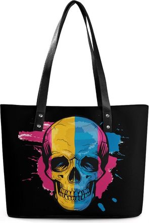 Generic Pansexual Flag Skul Tote Bags for Women Cute Shoulder Purses Handbags