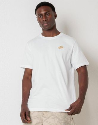 Nike Mens Nike Club Crew Neck T-Shirt White/Gold - Size: 40