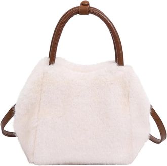 Generic Womens Plush Bags Small Handbag Autumn Winter Shoulder Bag Plush Top-Handle Bags Solid Color Messenger Women Retro Crossbody(White)
