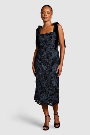 Coast Petite Velvet Lace Tie Shoulder Dress in Black at Nordstrom, Size 14P