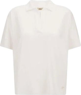 Herno Tops, Dames, Wit, XL, Katoen, Poloshirt met korte mouwen