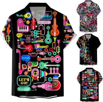 Generic Button Down Shirts for Men Funny Hawaiian Shirt Men Men Linen Cuban Shirt Casual Short Sleeve Summer Beach Shirts Mens Cuban Shirt Linen Casual Summer