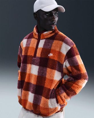 Nike Club Sweatshirt Mens Multi Buffalo Check Fleece 1/4 Zip POSH274