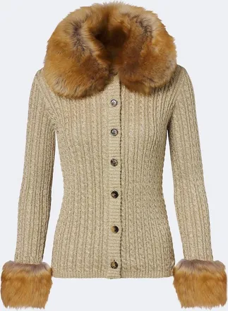 Saint Laurent Cardigan in maglia a trecce con shearling
