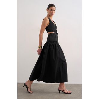Topshop Pintuck Detail Cotton Maxi Dress in Black at Nordstrom, Size 10 Us