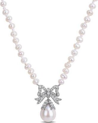 Delmar Freshwater Pearl Bow Pendant Necklace in Metallic Silver at Nordstrom Rack