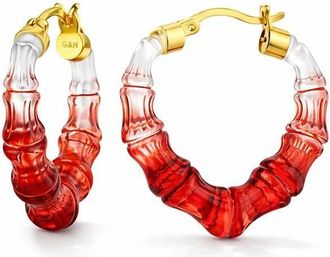 Gold & Honey Womens Mini Heart Bamboo Hoop Earrings In Red
